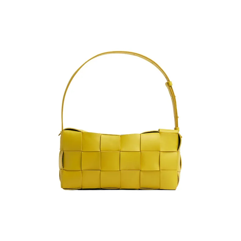 Bottega Veneta Brick Casstte Leather Waffle Bag, Shoulder Bag, Handbag, Shoulder Bag Medium Size Women's Yellow-2