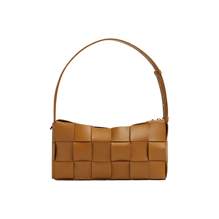Bottega Veneta Brick Casstte Leather Waffle Bag, Shoulder Bag, Handbag Women's Camel-4