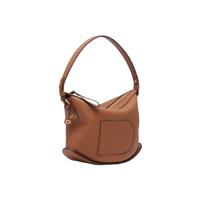 Delvau Pin Textured Soft Calfskin Shoulder Bag Crossbody Bag Handbag Regular Women's Brown-1