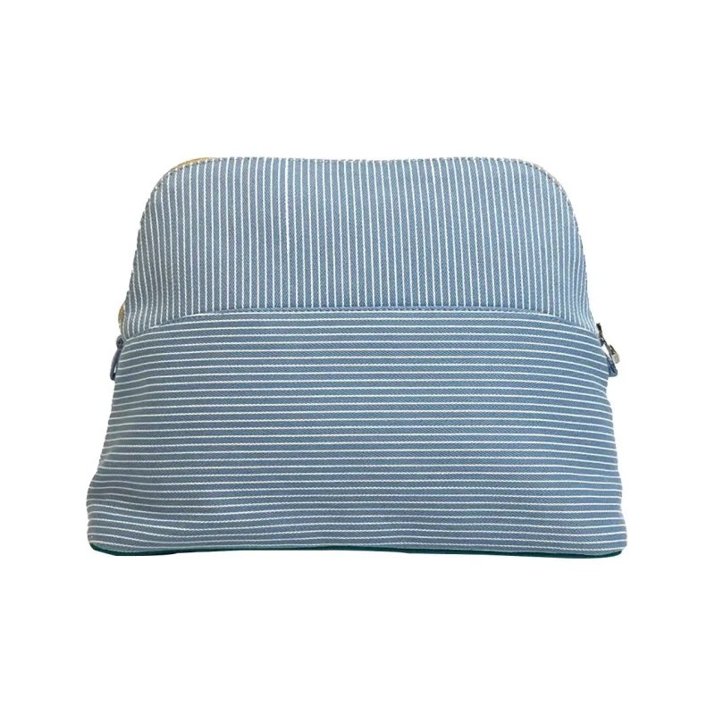 HERMES Bolide Cotton And Canvas Bowling Bag, Canvas Bag, Storage Bag, Clutch, Makeup Bag Women's Bleuet Cornflower Blue-4