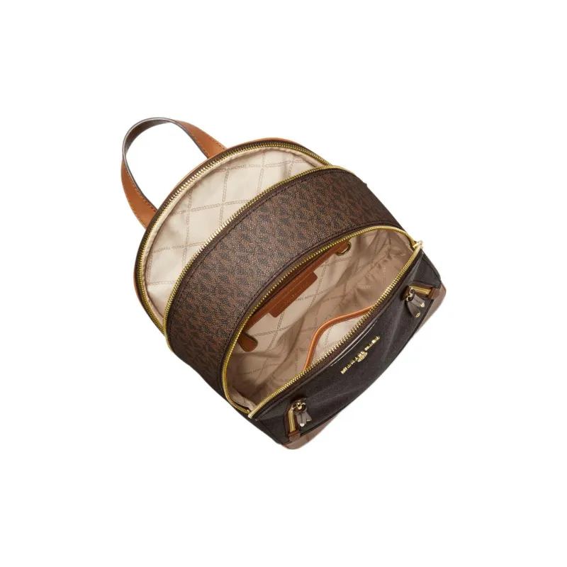 MICHAEL KORS MK Brooklyn Canvas Backpack Medium Size Women's Ivory Brown & Light Brown-5