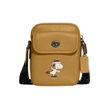 COACH Peanuts Snoopy Collaboration Heritage Pebbled Leather Shoulder Bag, Crossbody Bag Mini Women's Brown
