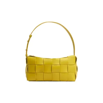 Bottega Veneta Brick Casstte Leather Waffle Bag, Shoulder Bag, Handbag, Shoulder Bag Medium Size Women's Yellow