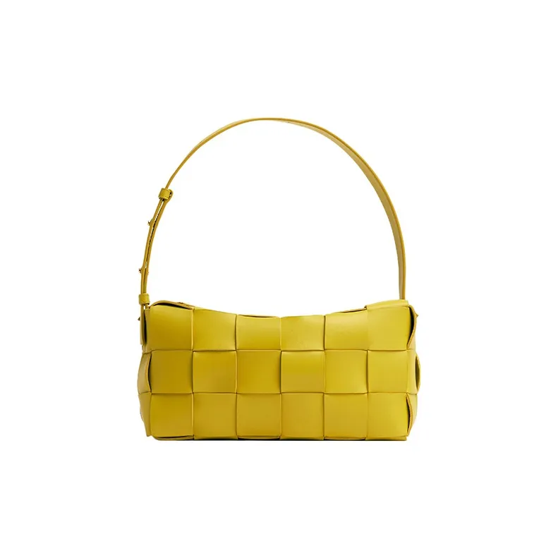 Bottega Veneta Brick Casstte Leather Waffle Bag, Shoulder Bag, Handbag, Shoulder Bag Medium Size Women's Yellow-0