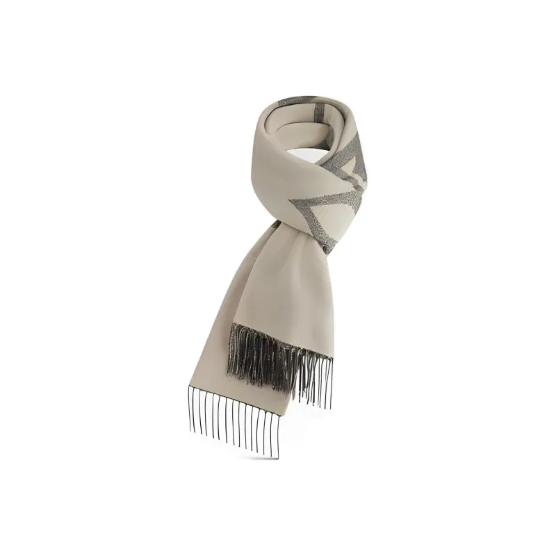 LOUIS VUITTON Monogram GIANT Wool Knit Scarf Men's Ecru Gray-1