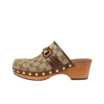GUCCI Gg 35mm Clog Beige Canvas Women's