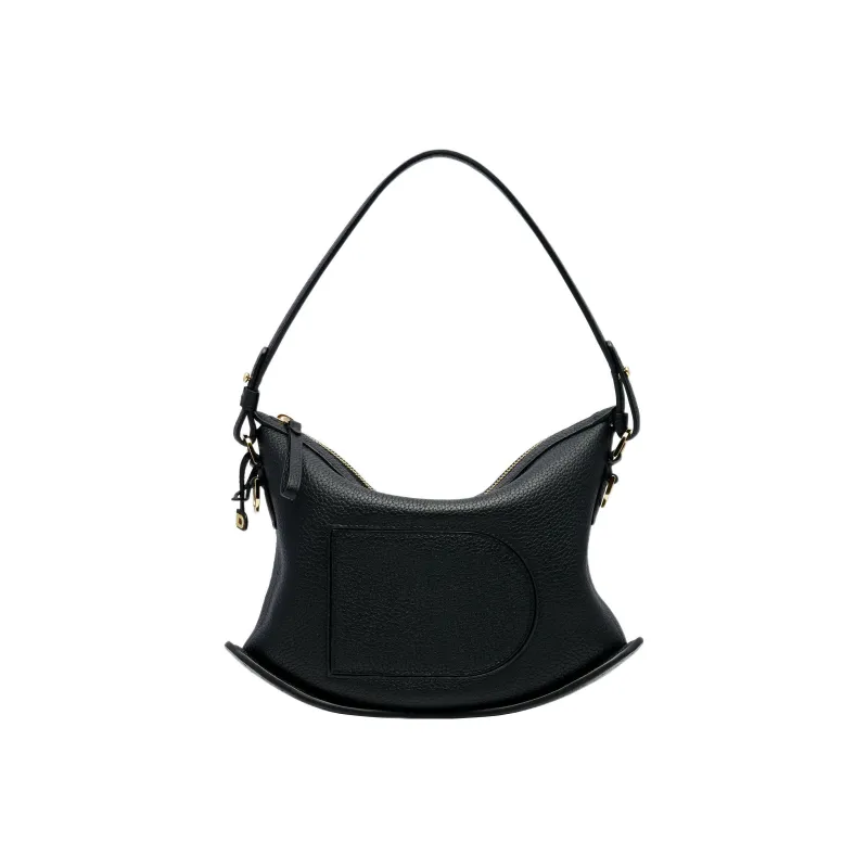 Delvau Pin Textured Soft Calfskin Shoulder Bag Crossbody Bag Handbag Regular Women's Black-0