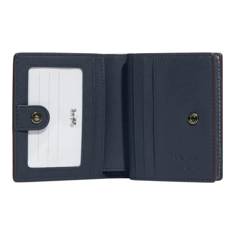 COACH Peanuts Snoopy Collaboration Snap Wallet Refined Pebble Leather Card Holder Wallet Mini Women's Dark Blue-2