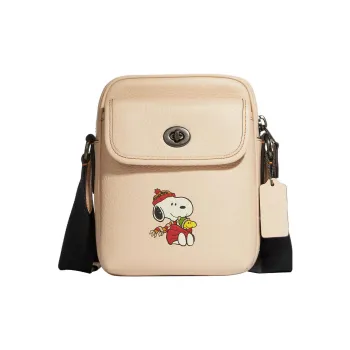 COACH Peanuts Snoopy Collaboration Heritage Pebbled Leather Shoulder Bag, Crossbody Bag Mini Women's Ivory White
