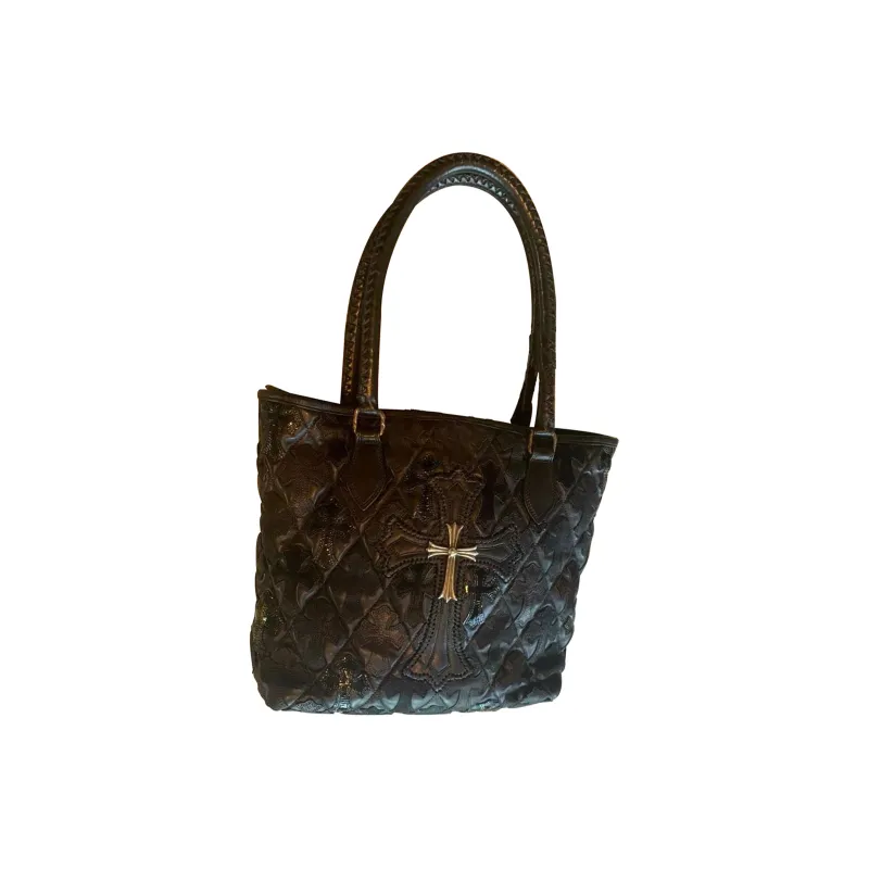 Chrome Hearts Leather Tote Bag Shopping Bag Shoulder Bag Handbag Women's Black-1