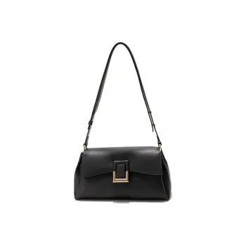 GXFMOD Cow Leather Shoulder Bag, Baguette Bag, Shoulder Bag, Crossbody Bag Medium Size Women's Black