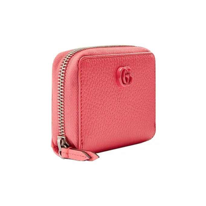 GUCCI GG Marmont Leather Card Holder Women's Coral Pink-1