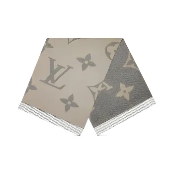 LOUIS VUITTON Wool Knit Scarf Men's Ecru Gray