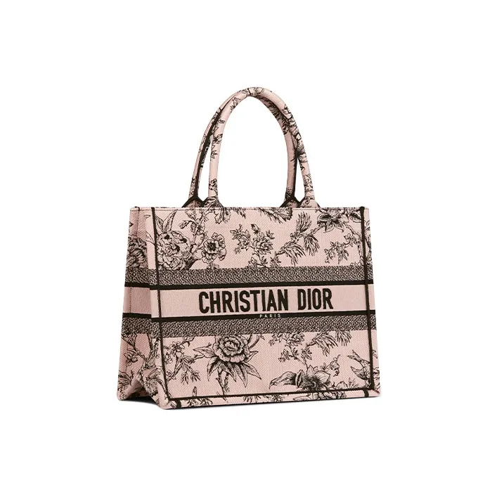 DIOR BookTote Embroidery Tote Bag Shopping Bag Handbag Medium Size Women's Rouge Pink-1