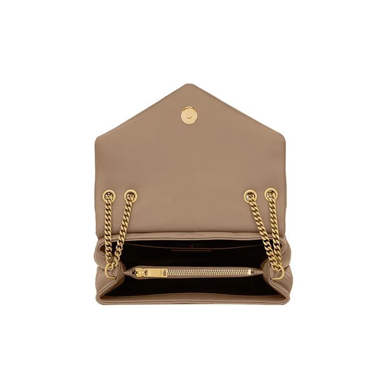 SAINT LAURENT LOULOU Calfskin Portable Crossbody Bag, Shoulder Bag Women's Gray Brown-4