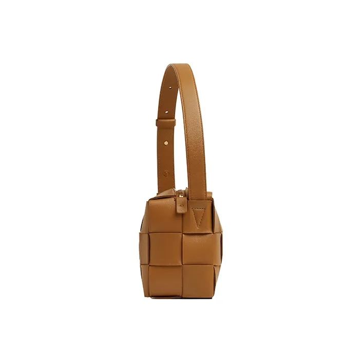 Bottega Veneta Brick Casstte Leather Waffle Bag, Shoulder Bag, Handbag Women's Camel-3