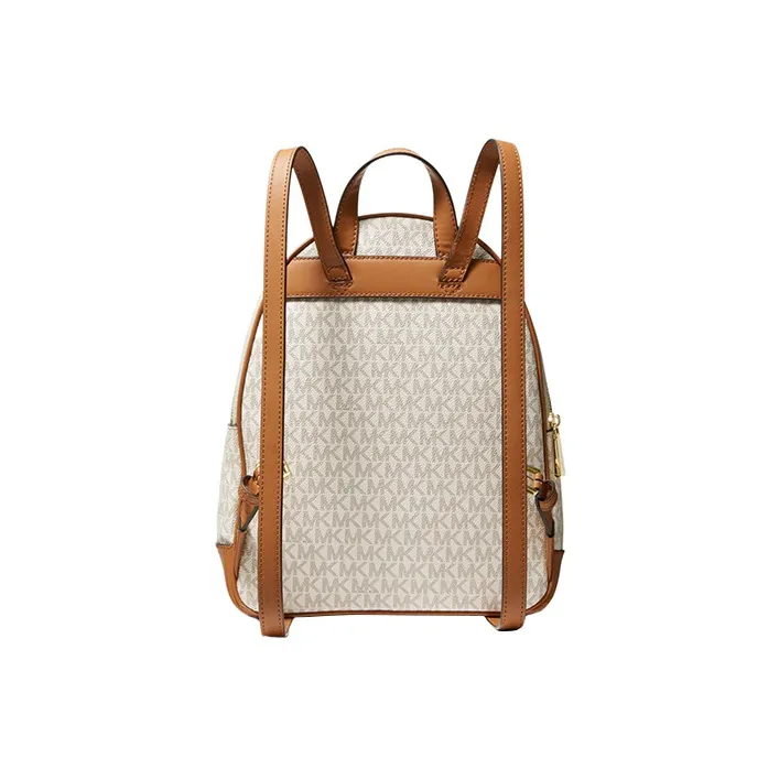 MICHAEL KORS MK Brooklyn Canvas With Leather Trim Backpack Medium Size Women's Ivory & Brown-1