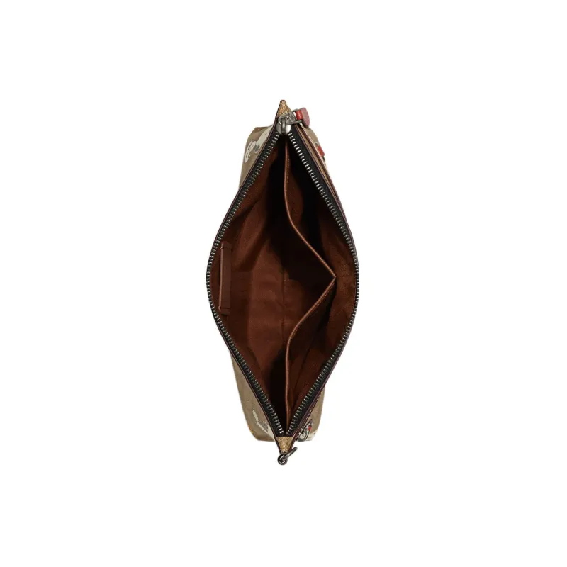 COACH PEANUTS Collaboration Pouch Coated Canvas With Refined Calfskin Wrist Bag Clutch Tubas Women's Khaki-3