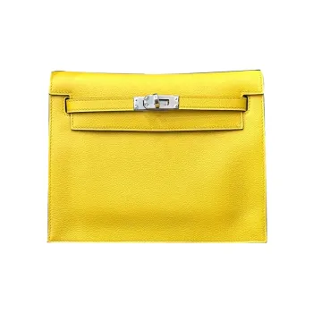 HERMES Kelly Danse Evercolor Calfskin One Shoulder Crossbody Clutches Women's 9O Jaune De Naples Naples Yellow