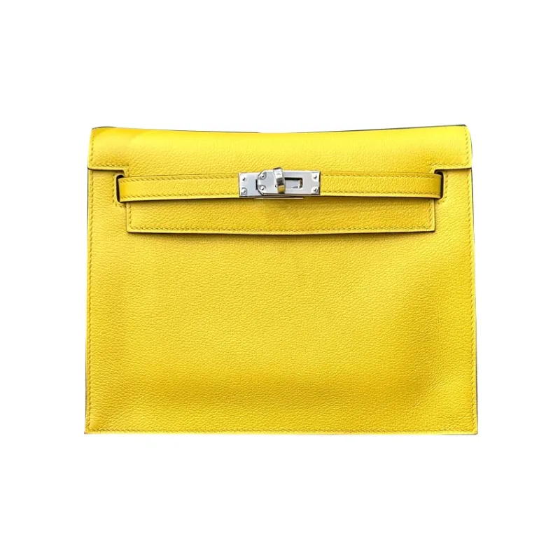 HERMES Kelly Danse Evercolor Calfskin One Shoulder Crossbody Clutches Women's 9O Jaune De Naples Naples Yellow-0