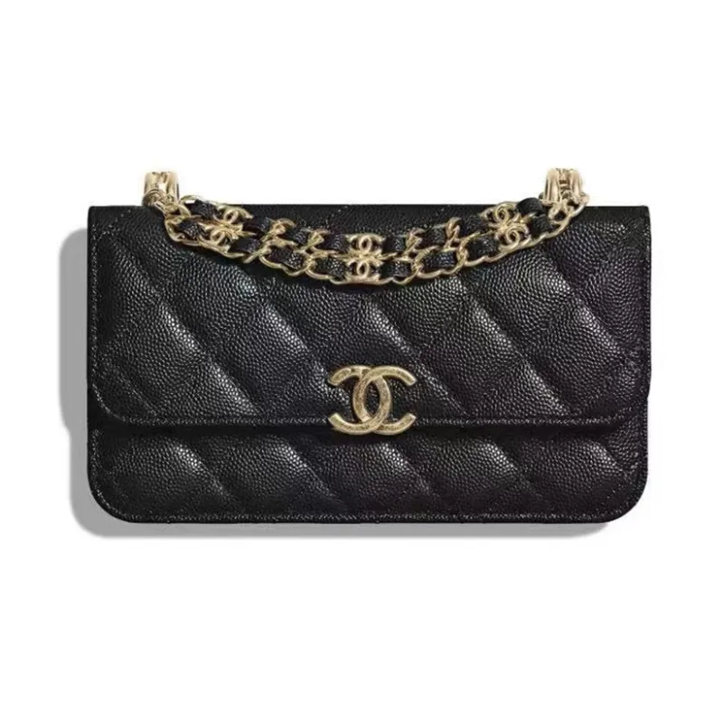 CHANEL 22K Autumn And Winter Grain Embossed Cow Leather Shoulder Bag, Crossbody Bag Women's Black-1