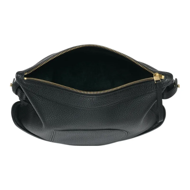 Delvau Pin Textured Soft Calfskin Shoulder Bag Crossbody Bag Handbag Regular Women's Black-3