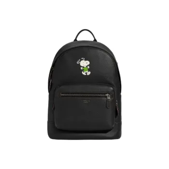 COACH Peanuts Snoopy Collaboration West Leather Backpack Large Size Men's Black
