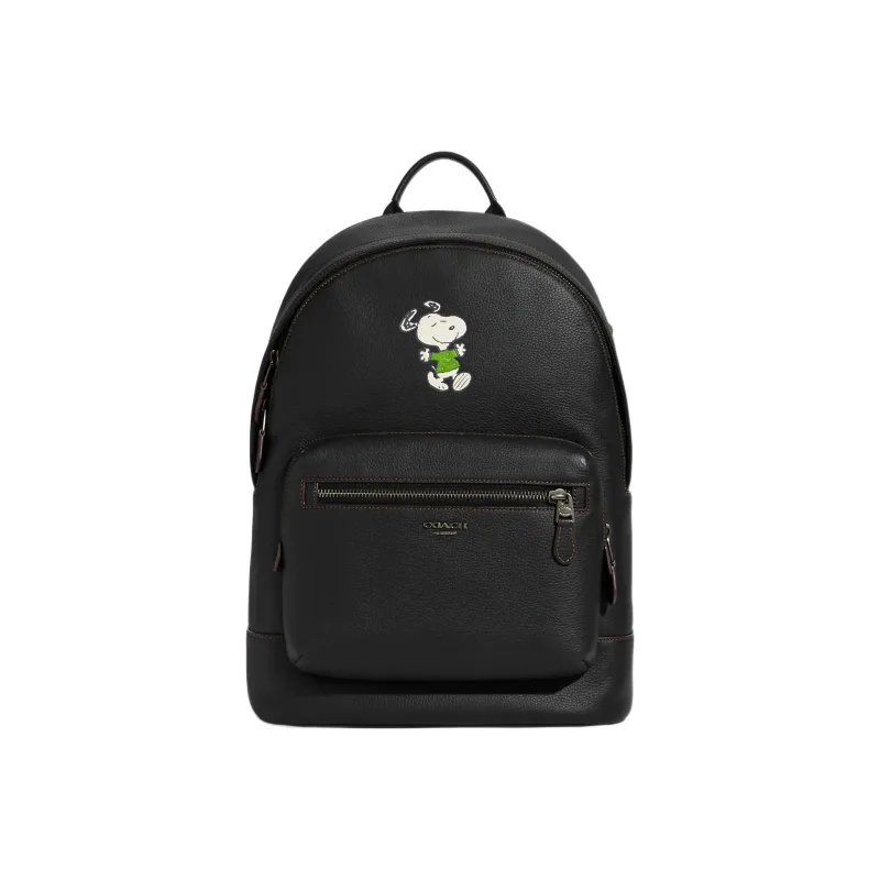 COACH Peanuts Snoopy Collaboration West Leather Backpack Large Size Men's Black-0