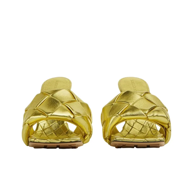 Bottega Veneta Lido Slide Slippers Women's Gold-3