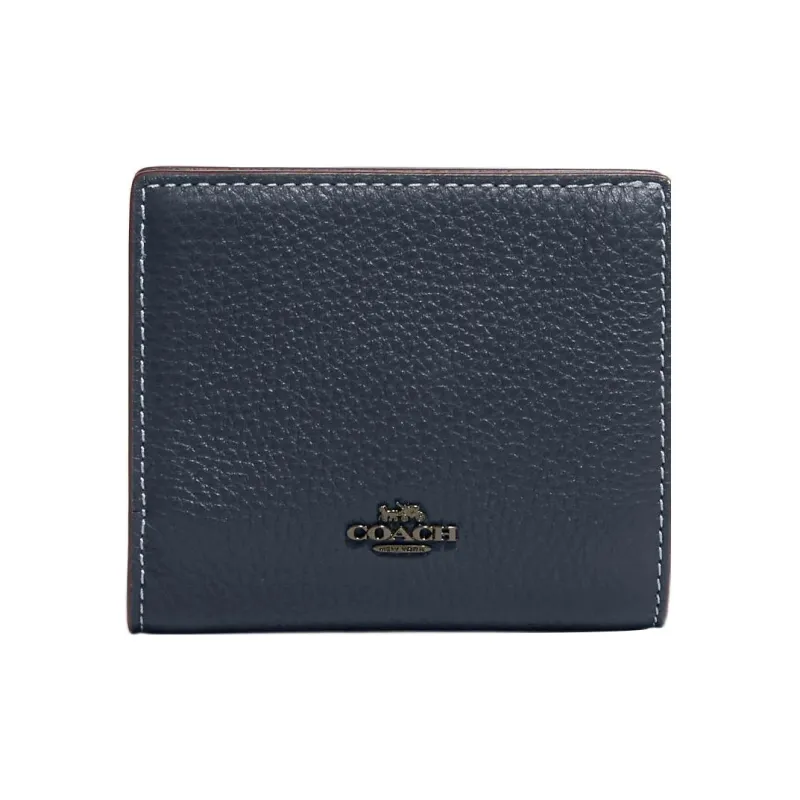 COACH Peanuts Snoopy Collaboration Snap Wallet Refined Pebble Leather Card Holder Wallet Mini Women's Dark Blue-1