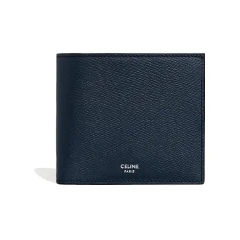 CELINE Grained Calfskin Card Holder Wallet Men's Navy Blue/Dark Blue