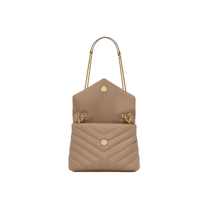 SAINT LAURENT LOULOU Calfskin Portable Crossbody Bag, Shoulder Bag Women's Gray Brown-3
