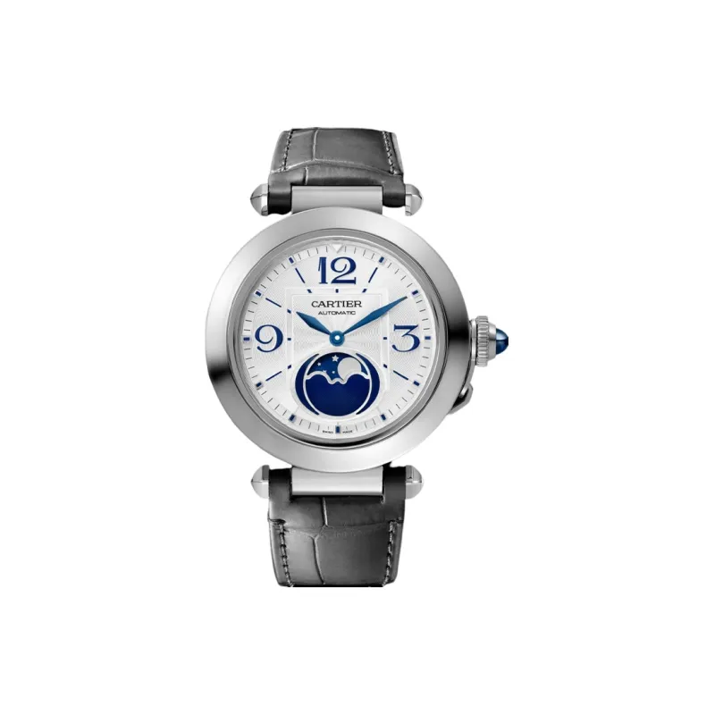 CARTIER PASHA DE Automatic Mechanical Movement Men's Watch 41mm White Dial Stainless Steel Case Crocodile Leather Strap-0