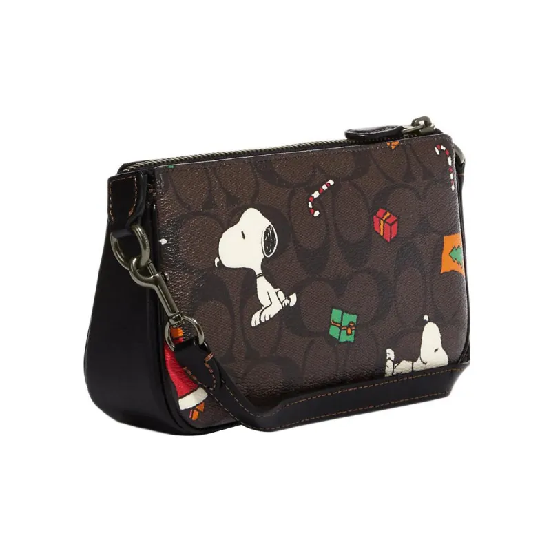COACH Peanuts Snoopy Collaboration Nolita Canvas With Leather Wrist Bag Handbag Small Size Women's Brown & Black-1