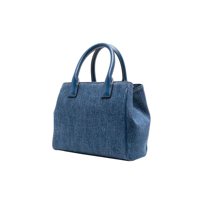 VERSACE Cotton With Calfskin Shoulder Bag Crossbody Bag Handbag Women's Navy-1