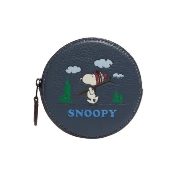 COACH SNOOPY X Peanuts Collaboration Refined Pebble Leather Coin Box Coin Purse Women's Blue