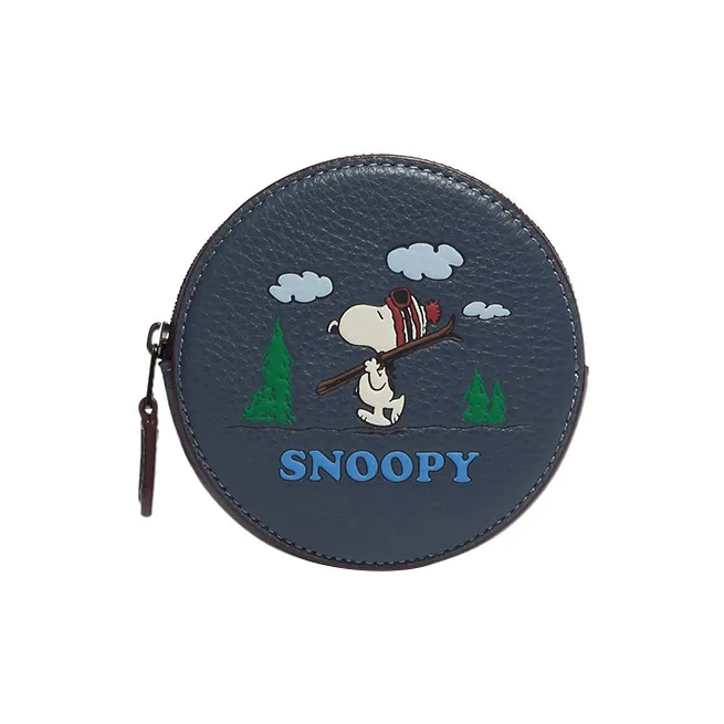 COACH SNOOPY X Peanuts Collaboration Refined Pebble Leather Coin Box Coin Purse Women's Blue-0