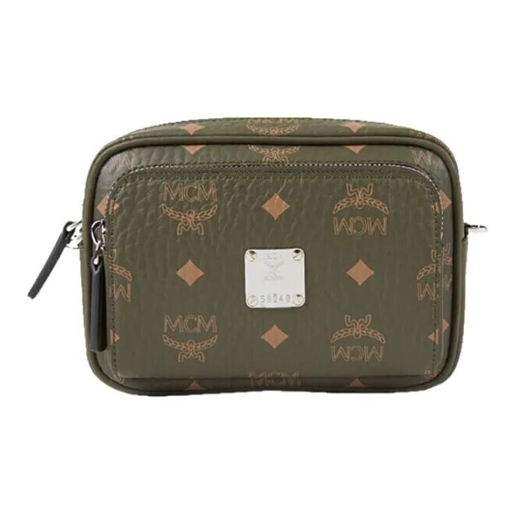 MCM Klassik Visetos Artificial Leather Crossbody Bags Extra Mini Men's Pine Green-0