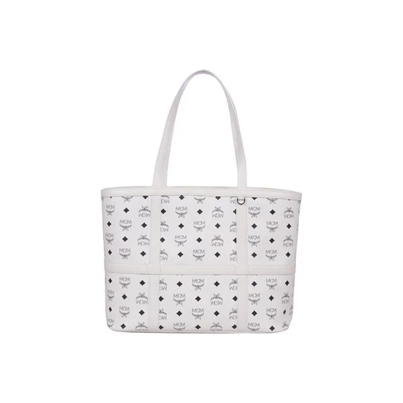MCM Delmy Visetos Canvas Tote Bag Shopping Bag Shoulder Bag Handbag Medium Size Women's White-0