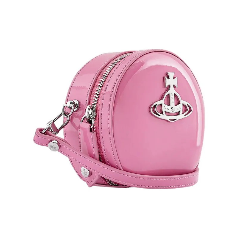 Vivienne Westwood Bright Patent Leather, Cow Leather Round Bag, Shoulder Bag, Crossbody Bag Mini Women's Pink-3
