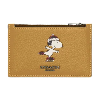 COACH Peanuts Snoopy Collaboration Card Case Refined Pebble Cow Leather Coin Purse, Card Holder Mini Women's Linen
