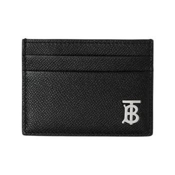 Burberry Grainy Leather Tb Card Case Black/Silver tone
