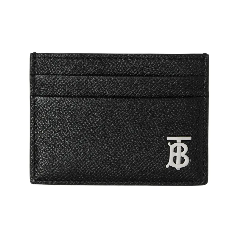Burberry Grainy Leather Tb Card Case Black/Silver tone-0