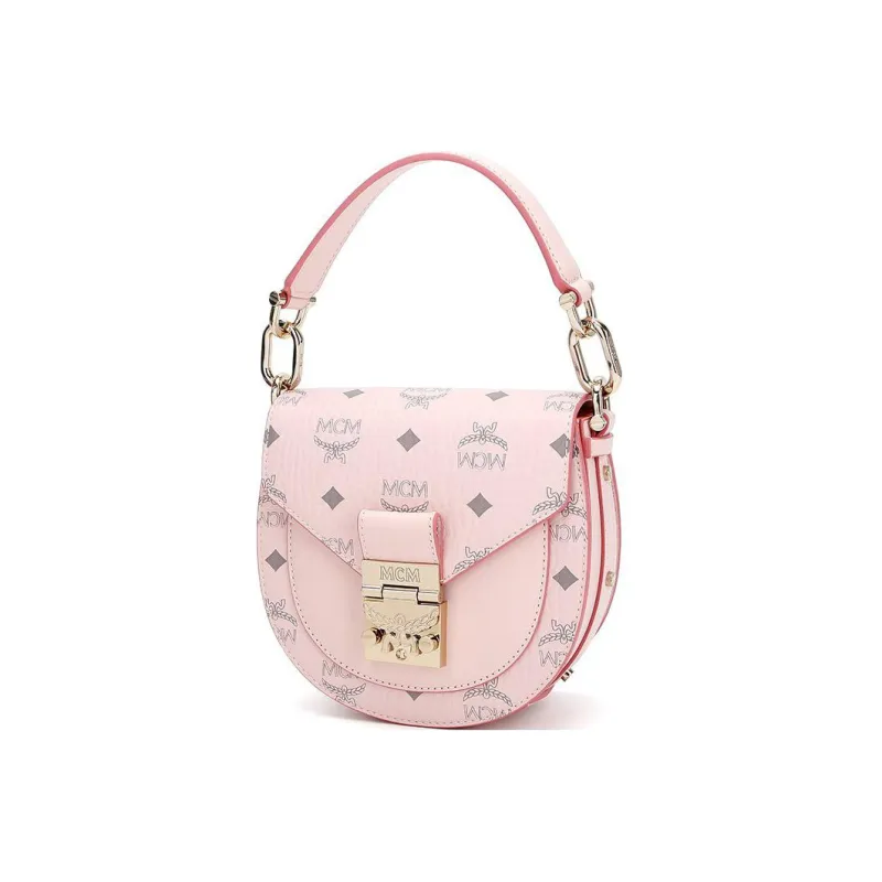 MCM Patricia Visetos Artificial Leather Saddle Bag, Shoulder Bag, Crossbody Bag, Handbag Regular Women's Pink-1