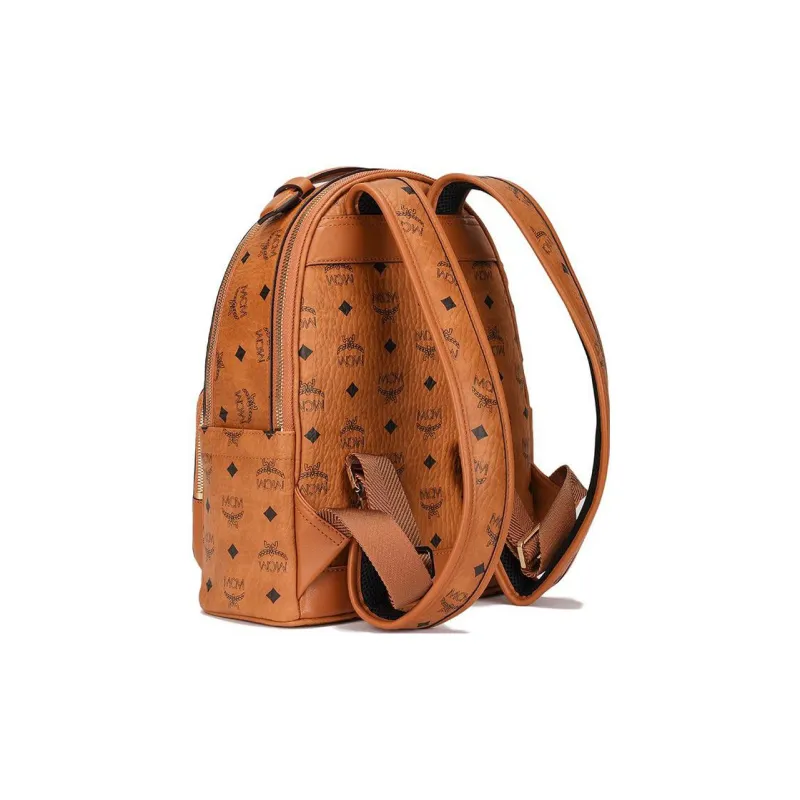 MCM Stark Visetos Leather Handbag Backpack Trumpets Unisex Brown Cognac-4