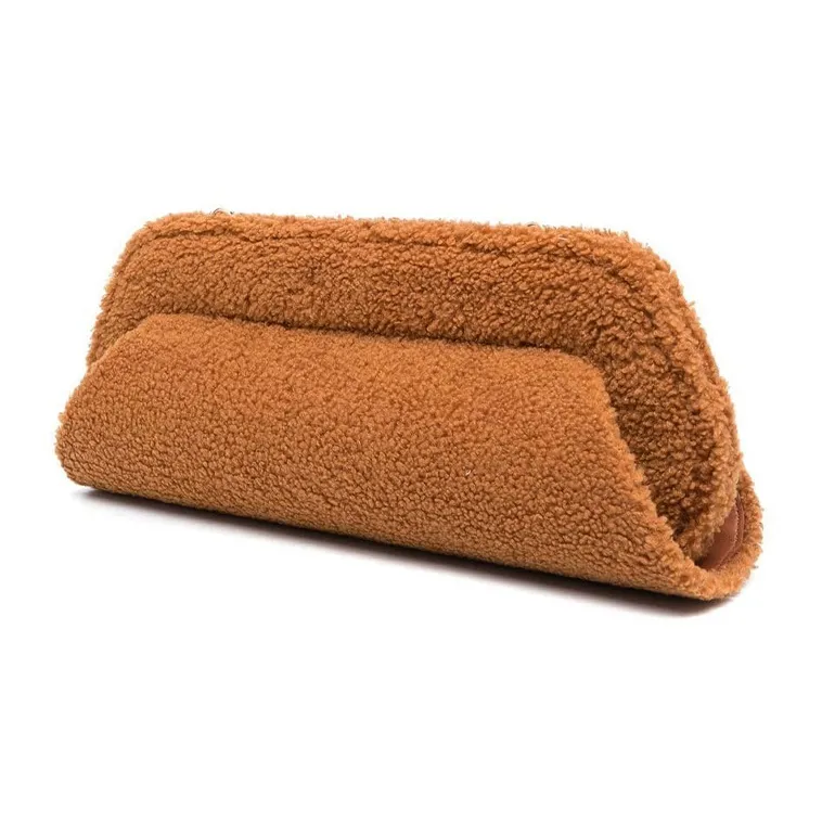 THEMOIRE Sheared Wool Clutch Handbag Shoulder Bag Women's Brown-1