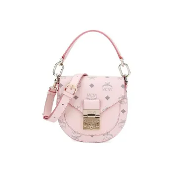 MCM Patricia Visetos Artificial Leather Saddle Bag, Shoulder Bag, Crossbody Bag, Handbag Regular Women's Pink