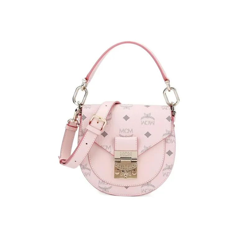 MCM Patricia Visetos Artificial Leather Saddle Bag, Shoulder Bag, Crossbody Bag, Handbag Regular Women's Pink-0
