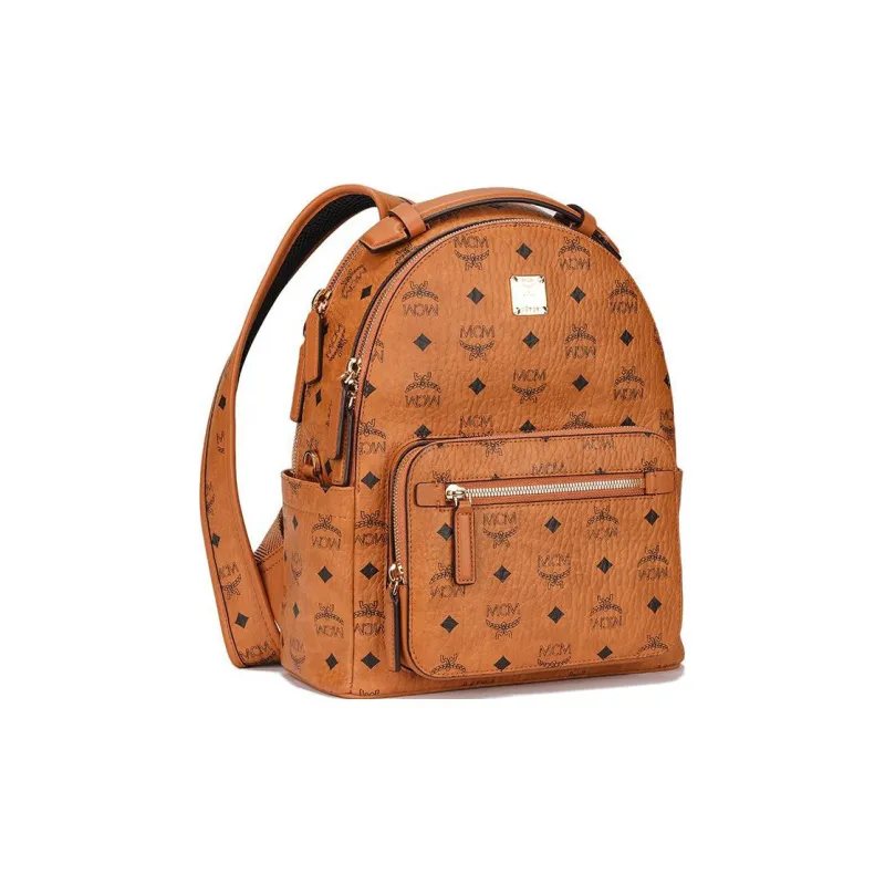 MCM Stark Visetos Leather Handbag Backpack Trumpets Unisex Brown Cognac-1