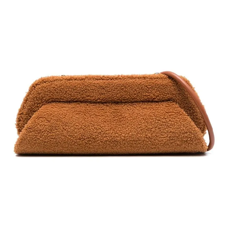 THEMOIRE Sheared Wool Clutch Handbag Shoulder Bag Women's Brown-0